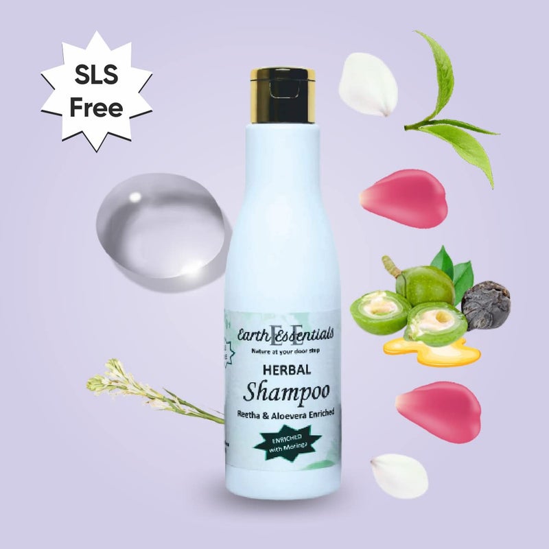 Earth Essentials Hair Shampoo Sulfate free with Nourishing Shikakai Aloe Vera and Moringa Extracts herbal Shampoo 200ml - Image 4
