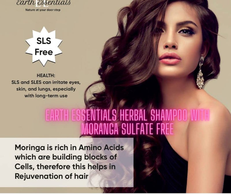 Earth Essentials Hair Shampoo Sulfate free with Nourishing Shikakai Aloe Vera and Moringa Extracts herbal Shampoo 200ml - Image 5