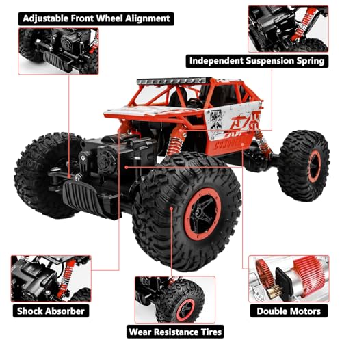 Cheerwing 1:18 Rock Crawler 2.4Ghz Remote Control Car 4WD Off Road RC Monster Truck 2 Battery(Red) - Image 3