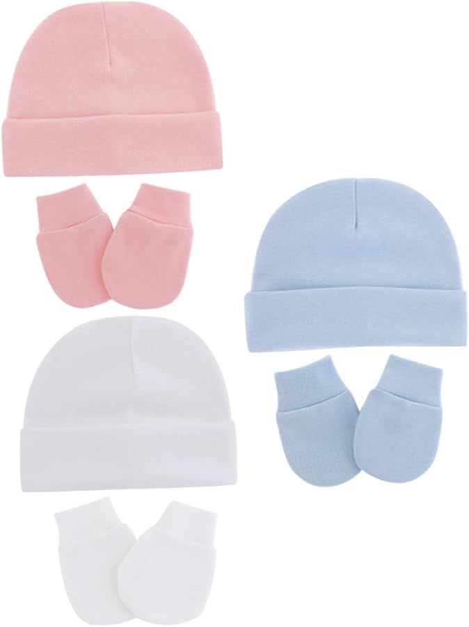 Newborn Infant Baby Hat And Gloves Set 100 Percent Cotton Beanie Anti Scratch Mittens 9 Piece Accessories For Boys Girls Warm Caps - Image 1