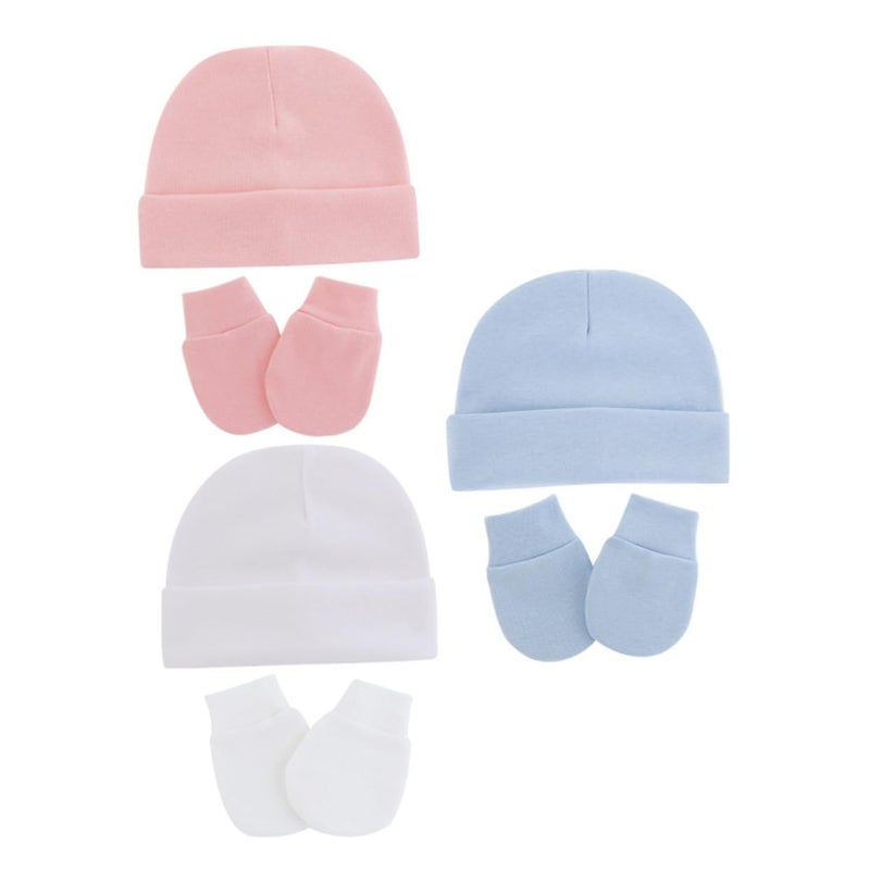Newborn Infant Baby Hat And Gloves Set 100 Percent Cotton Beanie Anti Scratch Mittens 9 Piece Accessories For Boys Girls Warm Caps - Image 2