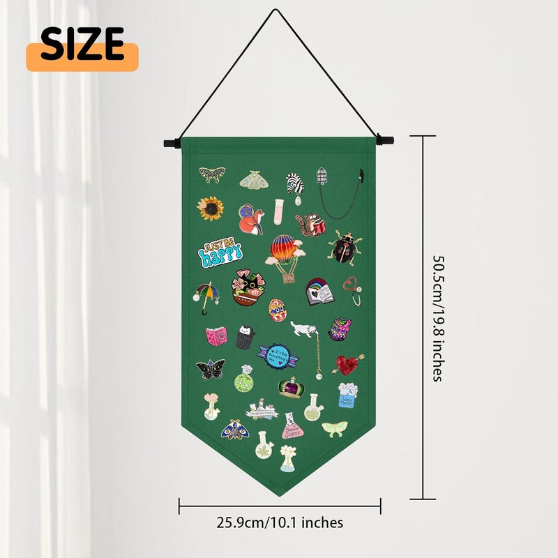 Winmany Wall Hanging Brooch Jewelry Storage Case Canvas Display Stand Enamel Pin Display Banner Holder Earrings Necklace Glitter Pin Collection Organizer (Green) - Image 2