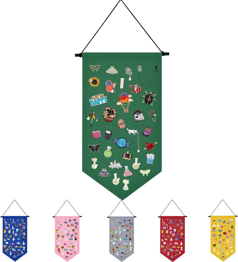 Winmany Wall Hanging Brooch Jewelry Storage Case Canvas Display Stand Enamel Pin Display Banner Holder Earrings Necklace Glitter Pin Collection Organizer (Green) - Image 1