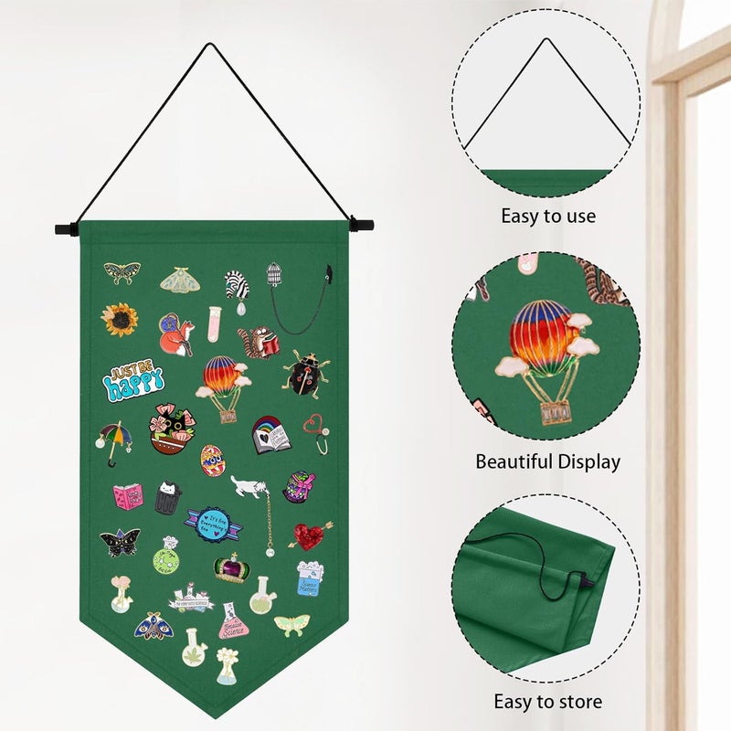 Winmany Wall Hanging Brooch Jewelry Storage Case Canvas Display Stand Enamel Pin Display Banner Holder Earrings Necklace Glitter Pin Collection Organizer (Green) - Image 3
