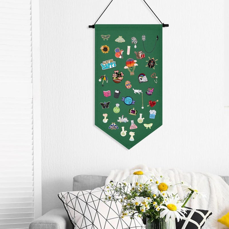 Winmany Wall Hanging Brooch Jewelry Storage Case Canvas Display Stand Enamel Pin Display Banner Holder Earrings Necklace Glitter Pin Collection Organizer (Green) - Image 5