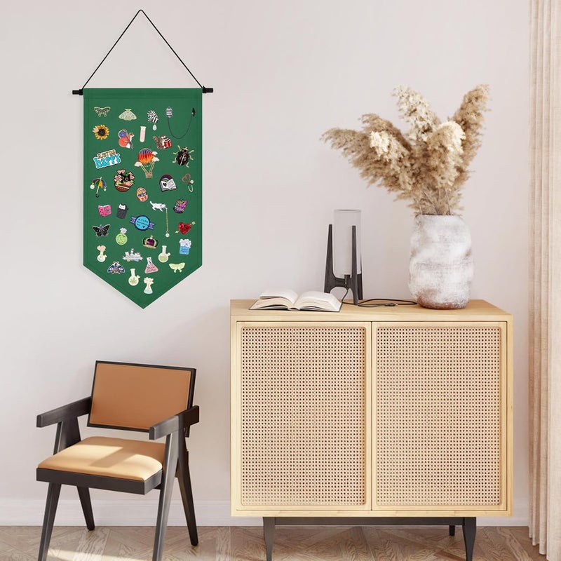 Winmany Wall Hanging Brooch Jewelry Storage Case Canvas Display Stand Enamel Pin Display Banner Holder Earrings Necklace Glitter Pin Collection Organizer (Green) - Image 4