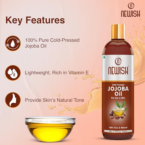 Newish Cold Pressed Jojoba Oil for Hair Growth, Skin & Face | 100% Pure Jojoba Oil, Virgin & Unrefined with Vitamin E | Lightweight & Natural Body Massage Oil for Men & Women - 200ml (Pack Of 2) - Image 3