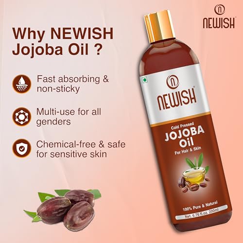 Newish Cold Pressed Jojoba Oil for Hair Growth, Skin & Face | 100% Pure Jojoba Oil, Virgin & Unrefined with Vitamin E | Lightweight & Natural Body Massage Oil for Men & Women - 200ml (Pack Of 2) - Image 4