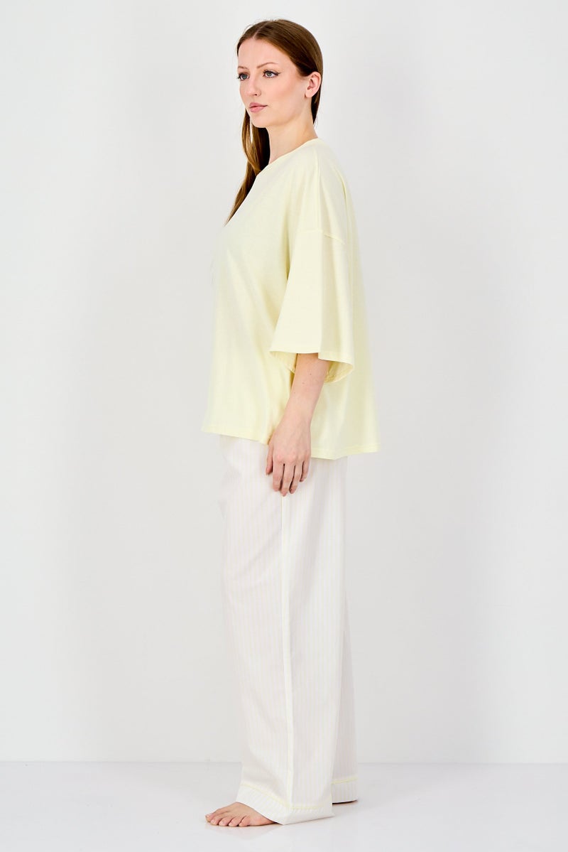 Fudo Women 2Pcs Embroidered Logo Pajama Top And Check Bottom, Multicolor - Image 2