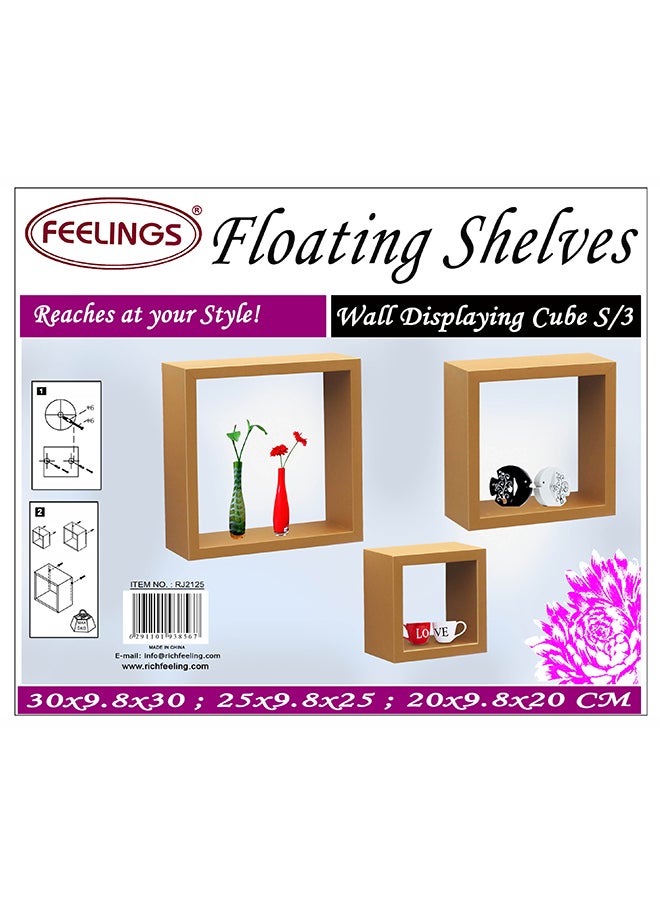 Feelings FLOATING WALL SHELVES CUBE 3PCS SET GOLDEN SIZE: 30x9.8x30cm/25x9.8x25cm/20x9.8x20cm  - Image 3