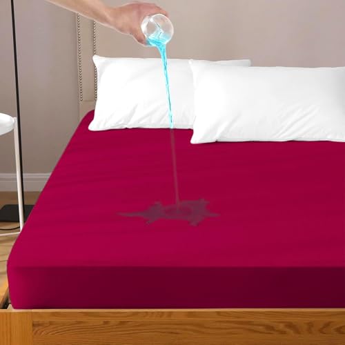 Daksh 100% Waterproof Mattress Protector California King, Ultra Soft Cotton Feel Terry Mattress Cover, Breathable & Hypoallergenic Fitted Bed Protector - 84"x78", 7x6.5 Feet, California King, Maroon - Image 1