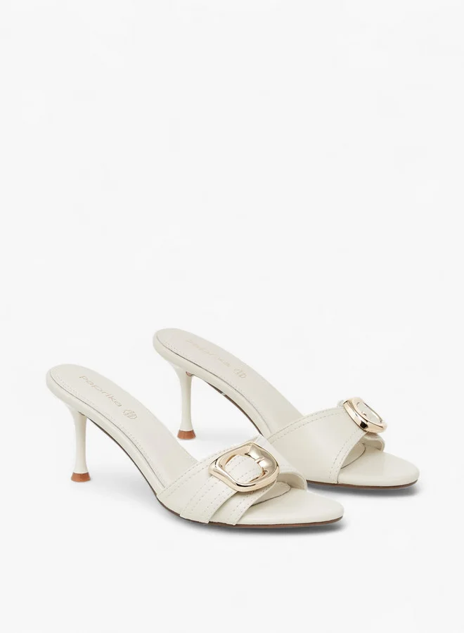 Paprika Buckle Accent Slip-On Sandals with Stiletto Heels