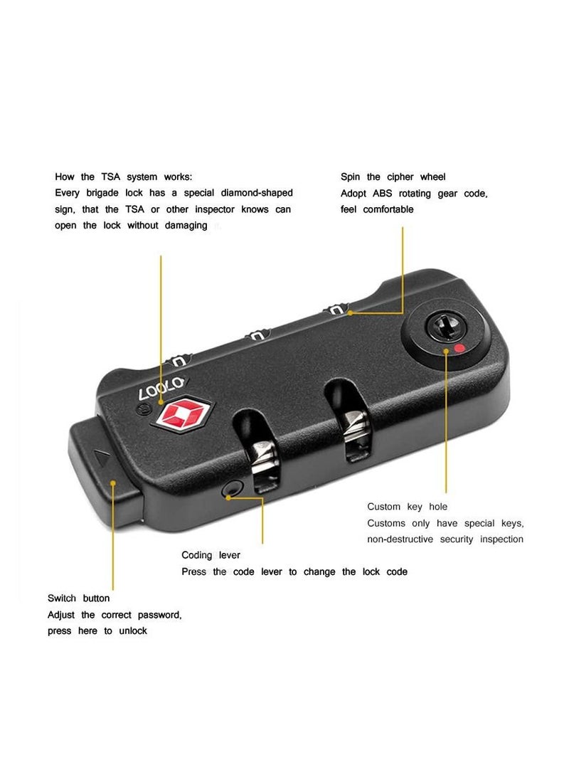 SYOSI - TSA007 Security Lock Padlock Luggage Travel Lock and 3 Digits Self Setting A Variety of Different Combinations Luggage Bag Travel Security Code Lock Black 2Pack - Image 1