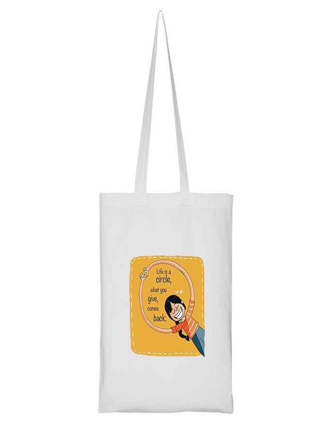 Clapcart Reusable Zipper Tote Bag for Women/Girls | Multipurpose 100% Organic Cotton Printed Tote Bags | Shopping/Grocery Bags | Sturdy Canvas Bag with 12kgs Capacity (Life Is Circle Print) - Image 1