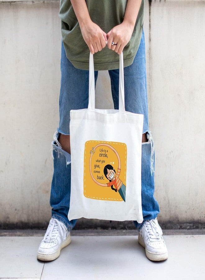 Clapcart Reusable Zipper Tote Bag for Women/Girls | Multipurpose 100% Organic Cotton Printed Tote Bags | Shopping/Grocery Bags | Sturdy Canvas Bag with 12kgs Capacity (Life Is Circle Print) - Image 3
