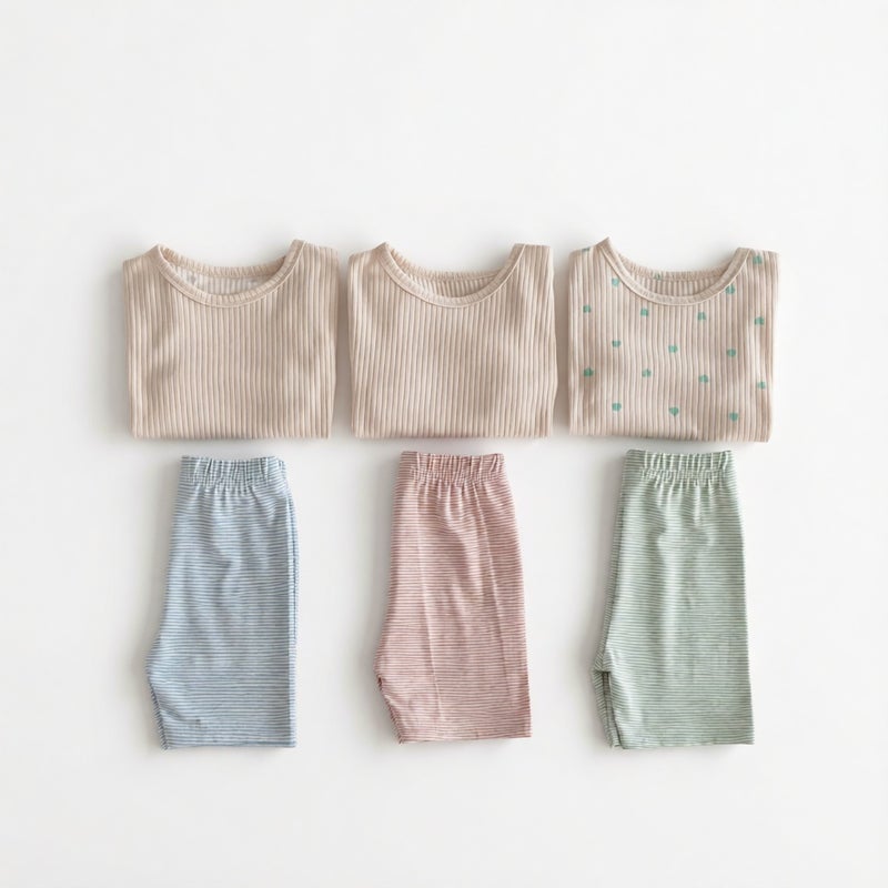 Kids Pajama Set Short Sleeve T-Shirt with Striped Shorts Summer Homewear - Image 2