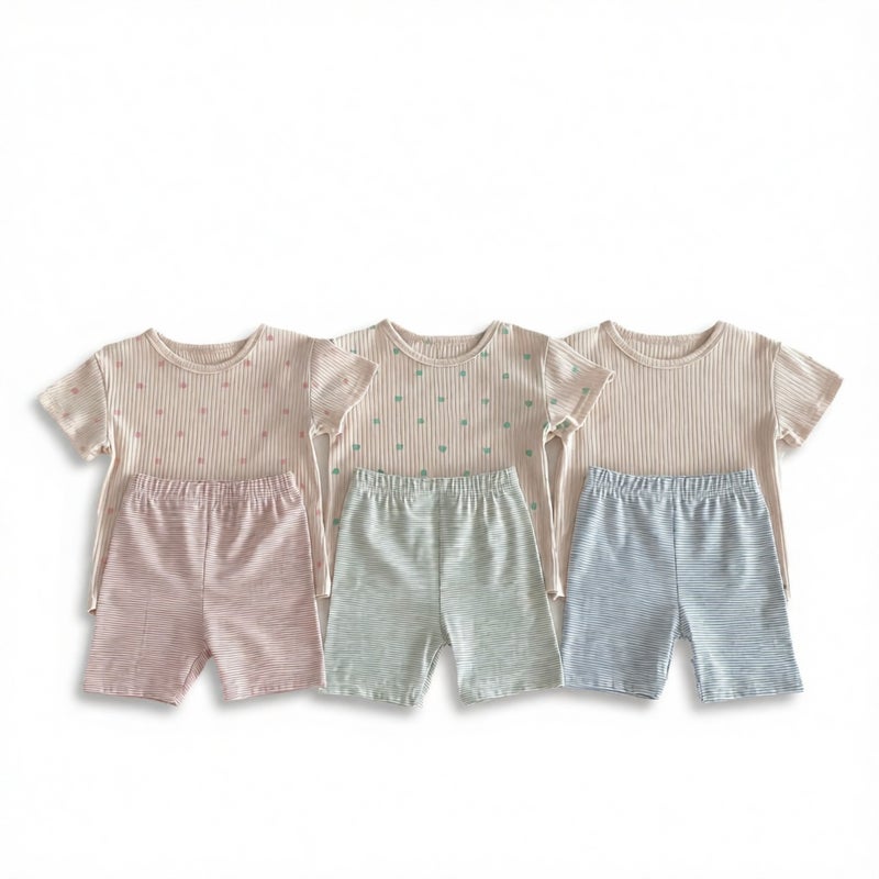 Kids Pajama Set Short Sleeve T-Shirt with Striped Shorts Summer Homewear - Image 5
