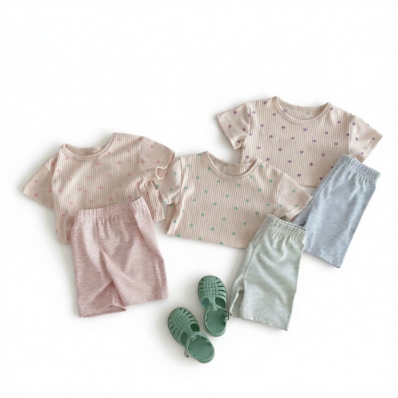 Kids Pajama Set Short Sleeve T-Shirt with Striped Shorts Summer Homewear - Image 3