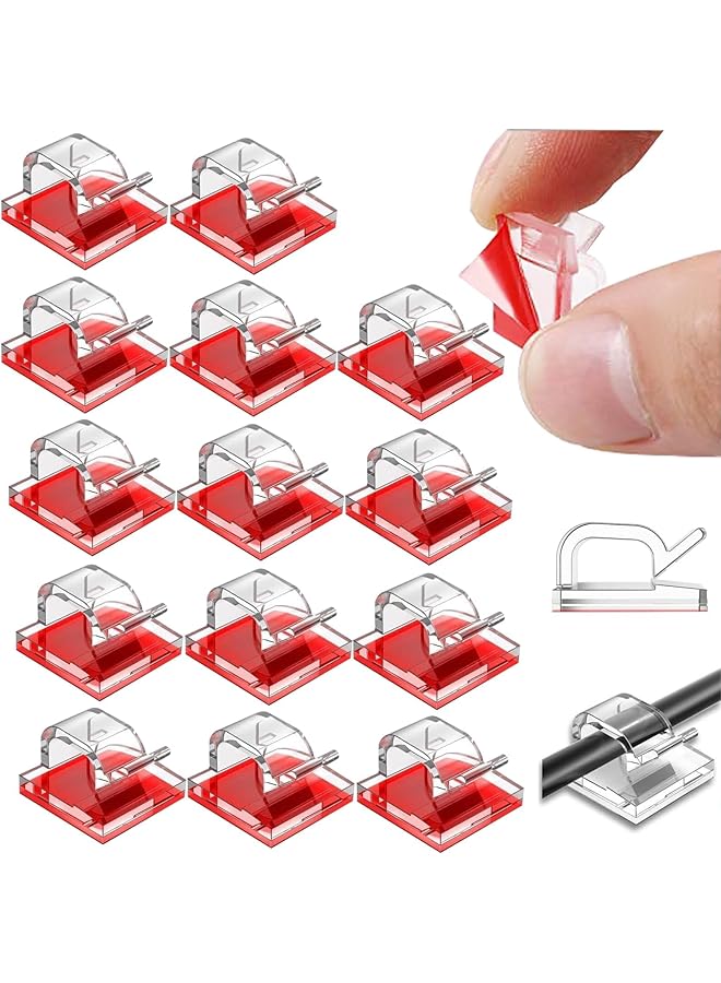 S-TOP Mini Outdoor Cable Clips, Self adhesive Cable Clips, Outdoor Light Wire Clips, Cable Tidy Hooks Cord Organiser Holder, for Cable Management, Fairy Light, for Home and Office - Transparent (Large) - Image 1