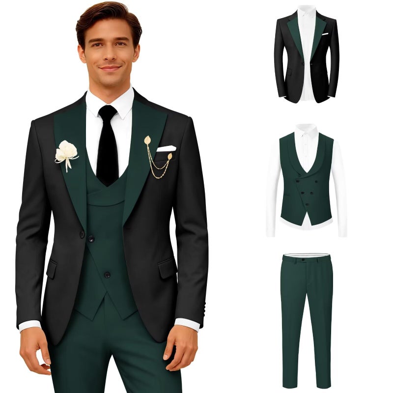 Wangyue Mens Suit Slim Fit 3 Piece Green Tuxedo for Men Double Breasted Suits Green Prom Tuxedo Suits for Men 2026 Wedding Groom Suit Small Tux Set - Image 4
