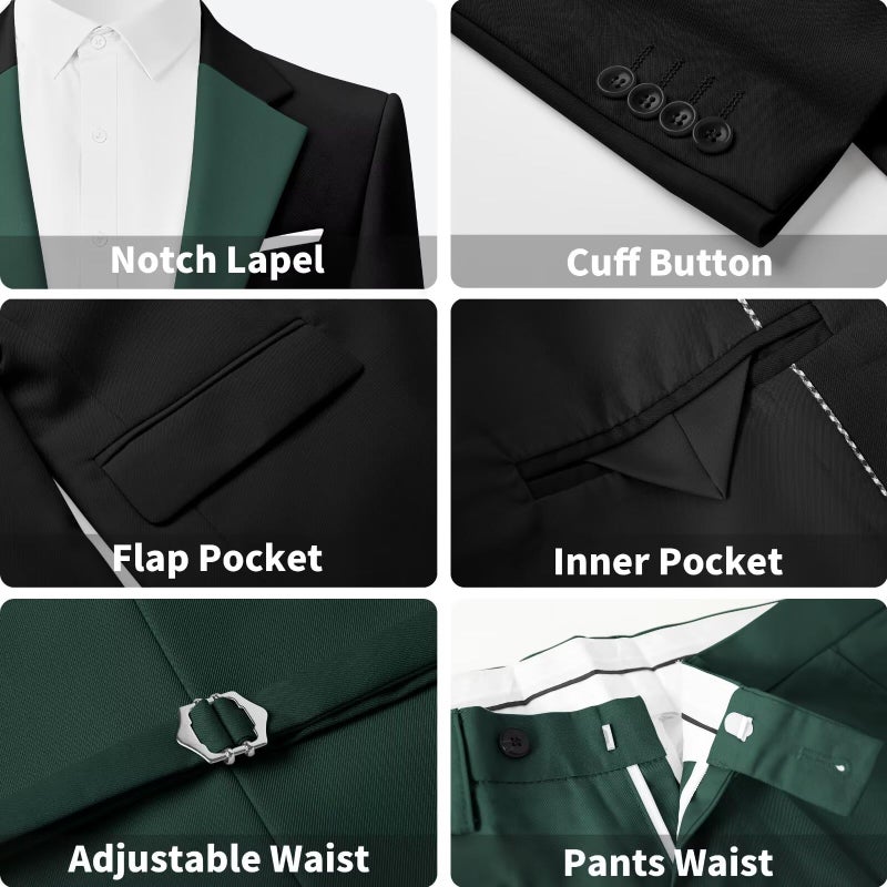 Wangyue Mens Suit Slim Fit 3 Piece Green Tuxedo for Men Double Breasted Suits Green Prom Tuxedo Suits for Men 2026 Wedding Groom Suit Small Tux Set - Image 5