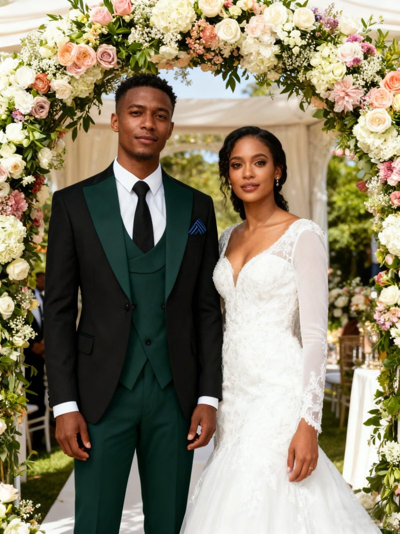 Wangyue Mens Suit Slim Fit 3 Piece Green Tuxedo for Men Double Breasted Suits Green Prom Tuxedo Suits for Men 2026 Wedding Groom Suit Small Tux Set - Image 3