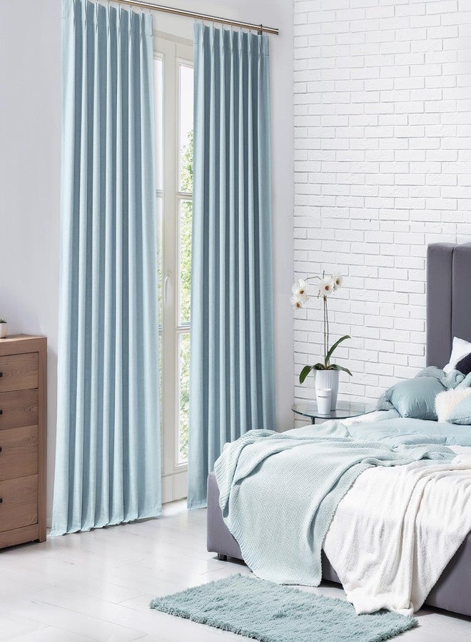 Central Park Pinch Pleated Blackout Curtain Panels with Full Blackout Liner Linen Texture Window Treatment Sets with Back Tab for Living Room Bedroom Thermal Insulated Drape with 9 Hooks, 40"x95"x2, Dusty Blue - Image 4