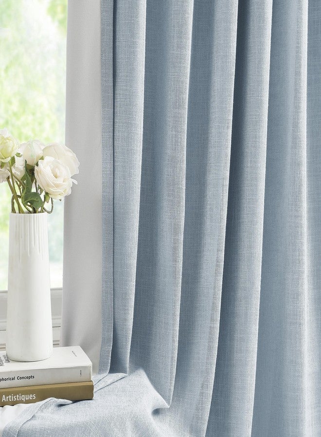 Central Park Pinch Pleated Blackout Curtain Panels with Full Blackout Liner Linen Texture Window Treatment Sets with Back Tab for Living Room Bedroom Thermal Insulated Drape with 9 Hooks, 40"x95"x2, Dusty Blue - Image 3
