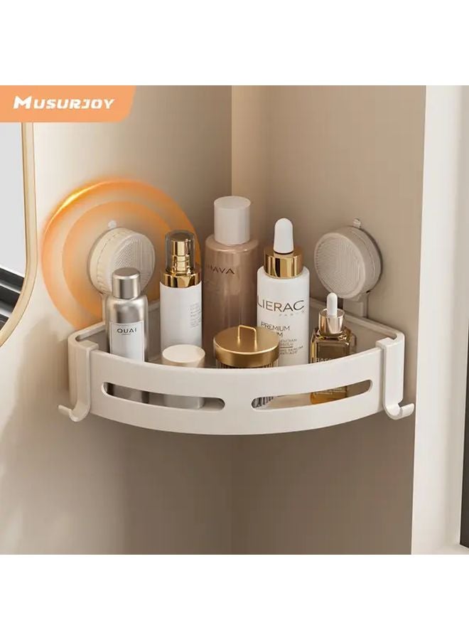 White Suction Cup Triangle Bathroom Shelf No Drilling Heavy Duty Organizer - Image 2