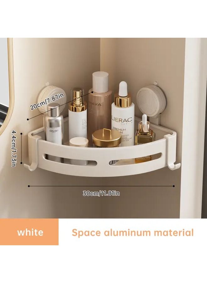 White Suction Cup Triangle Bathroom Shelf No Drilling Heavy Duty Organizer - Image 1