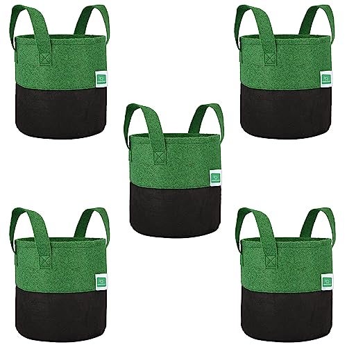 GREENSHEEP Geo Fabric Grow Bags UV Treated Gardening Cotton Pots Terrace Indoor Outdoor Home Balcony Nursery Leafy Vegetable Fruits and Flower (Black & Green Round 400 GSM Size 12x12 Pack of 5) - Image 1