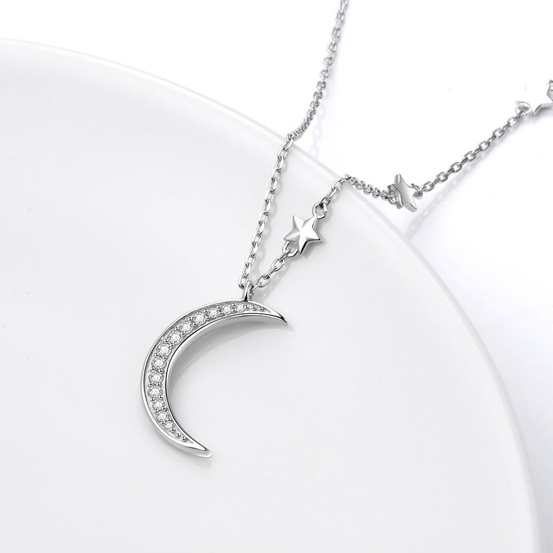 Ladytree 925 Sterling Silver Crescent Moon and Star Celestial Jewelry CZ White Shell Beads Mother of Pearl Pendant Necklace Rolo Chain 18 inches to 20 inches - Image 4