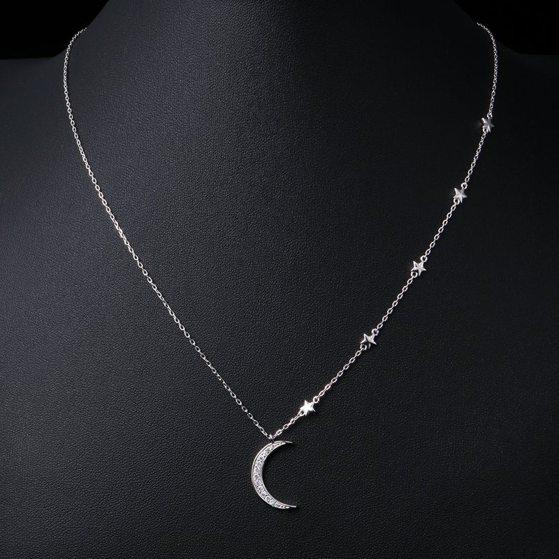 Ladytree 925 Sterling Silver Crescent Moon and Star Celestial Jewelry CZ White Shell Beads Mother of Pearl Pendant Necklace Rolo Chain 18 inches to 20 inches - Image 2