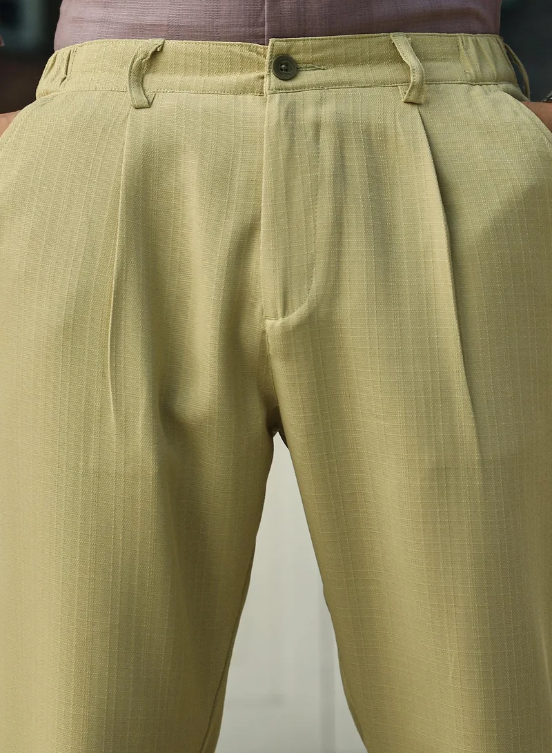 كامبوس سوترا Men's Lime Green Linen-Blend Chino Trousers