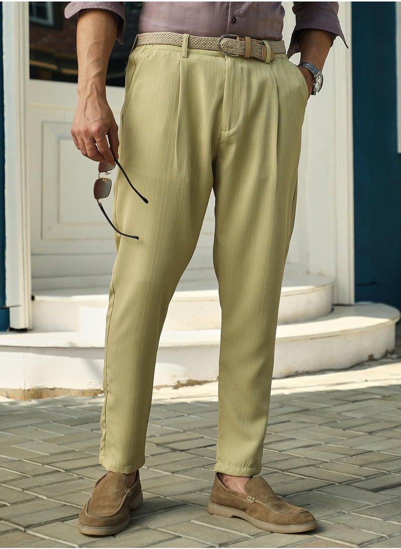 Campus Sutra Men's Lime Green Linen-Blend Chino Trousers  - Image 1