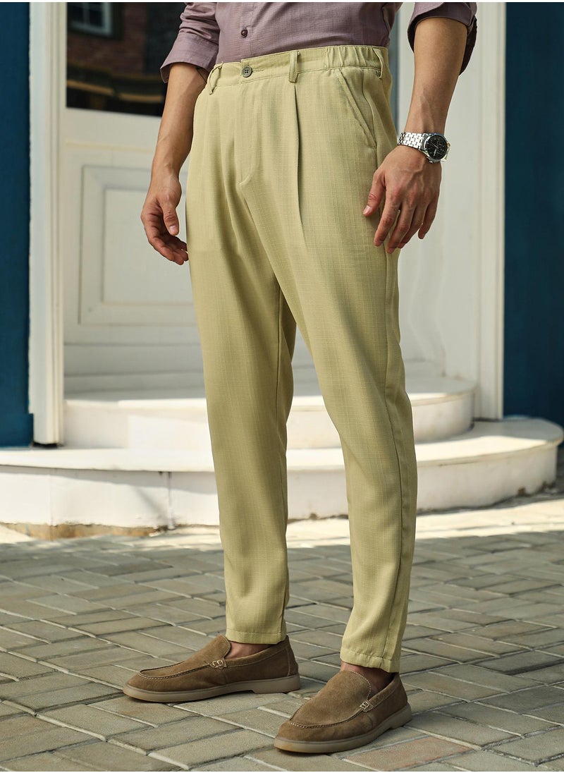 Campus Sutra Men's Lime Green Linen-Blend Chino Trousers  - Image 3