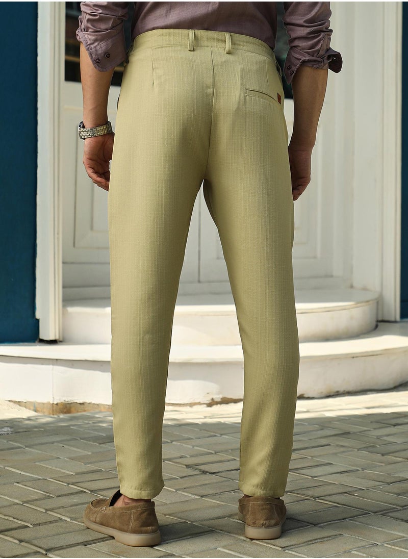 Campus Sutra Men's Lime Green Linen-Blend Chino Trousers  - Image 5