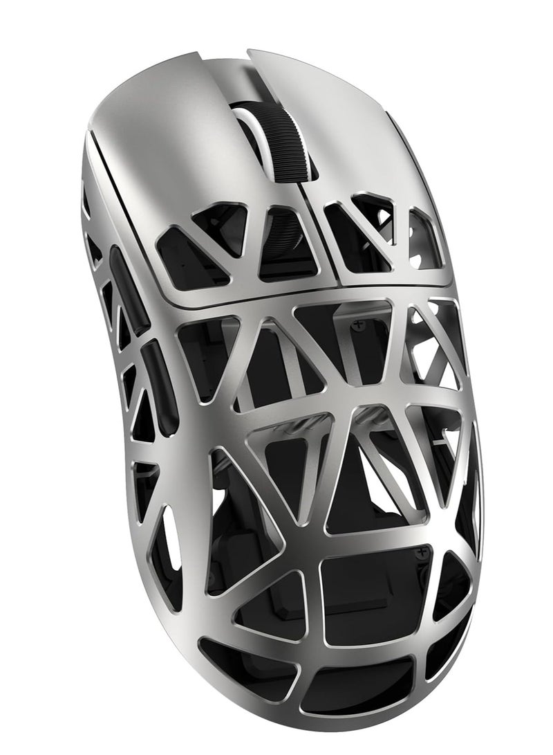 Attack Shark Ultra-light 48g gaming mouse R2 , made of magnesium alloy with elegant CNC metal design, PixArt sensor with up to 42000 DPI accuracy and 8000Hz wireless response, supports 3 connection modes (Type-C wired, Bluetooth, 2.4G), ultra-fast control and perfect movement accuracy, no-load cloud control software for customizing buttons and macros, ergonomic design suitable for gaming, design and work - Silver - Image 1