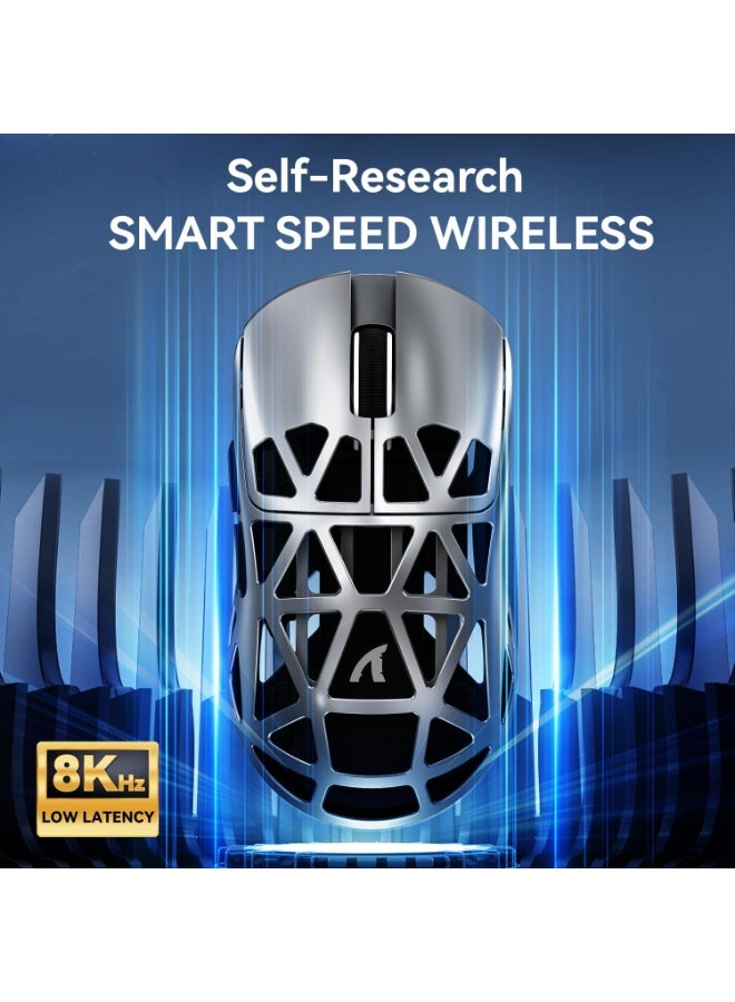 Attack Shark Ultra-light 48g gaming mouse R2 , made of magnesium alloy with elegant CNC metal design, PixArt sensor with up to 42000 DPI accuracy and 8000Hz wireless response, supports 3 connection modes (Type-C wired, Bluetooth, 2.4G), ultra-fast control and perfect movement accuracy, no-load cloud control software for customizing buttons and macros, ergonomic design suitable for gaming, design and work - Silver - Image 2
