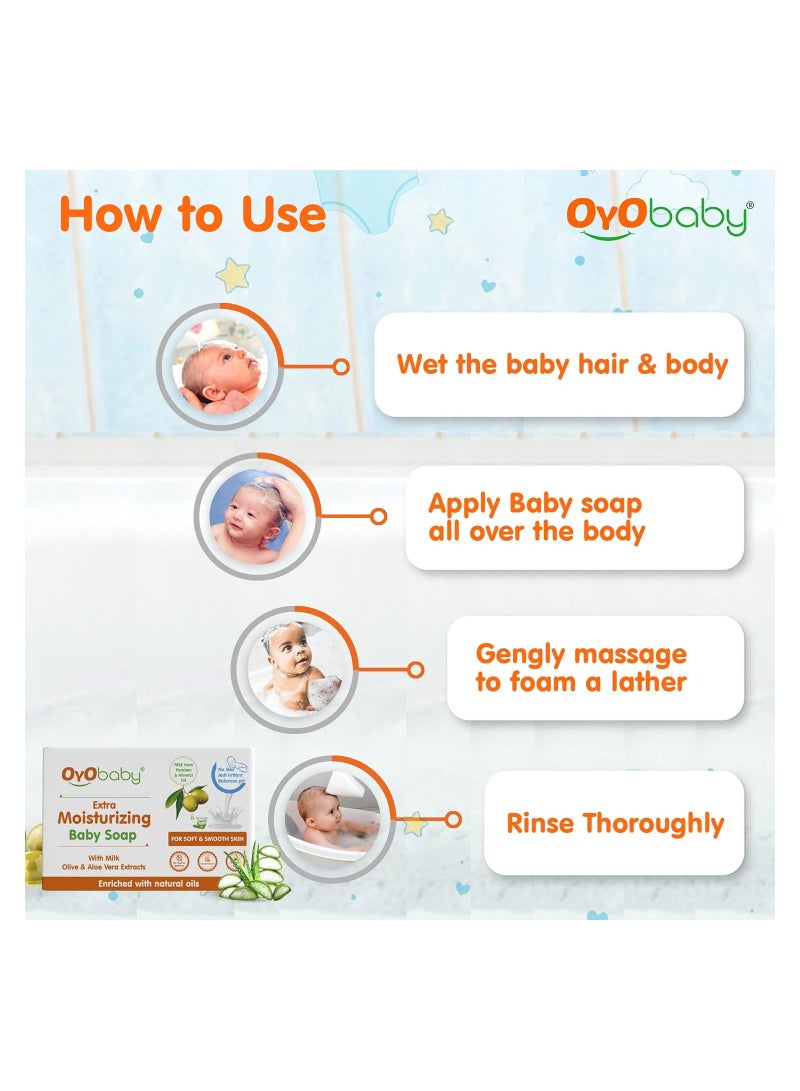 أيو بيبي قالب صابون استحمام للأطفال حديثي الولادة من أويو بيبي مرطب للغاية مع الحليب والزيتون والصبار  لوح أطفال صديق للبشرة 75 جم - Image 4
