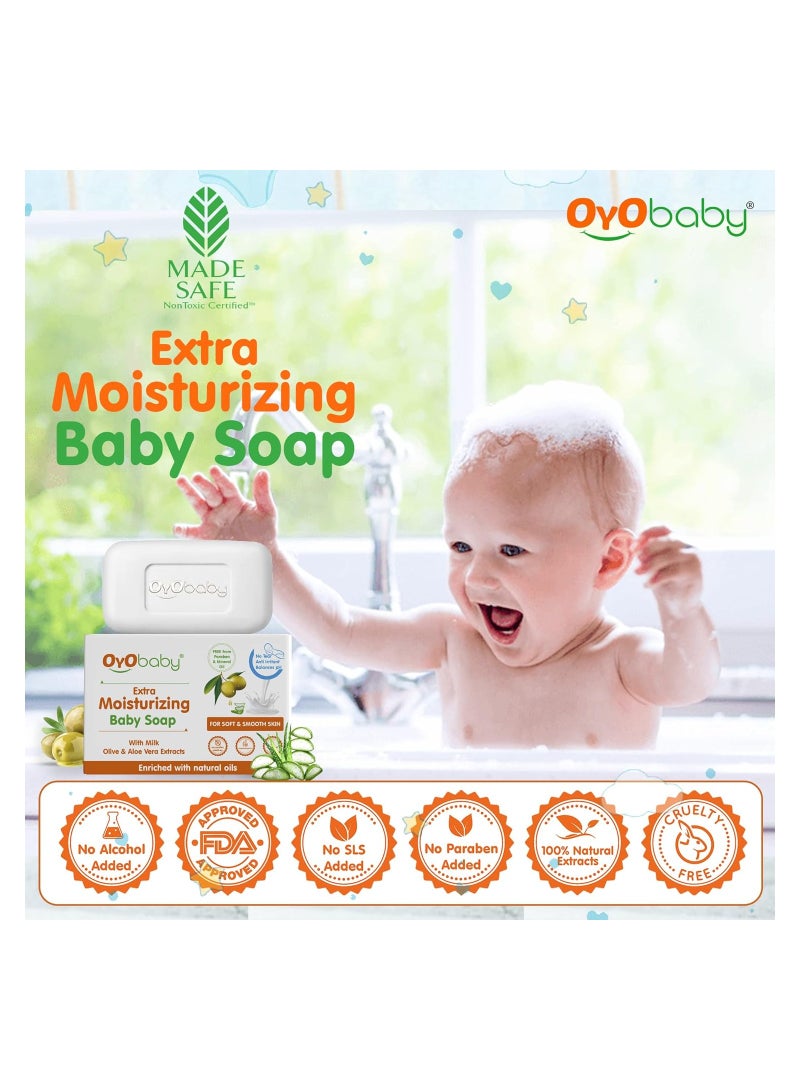 أيو بيبي قالب صابون استحمام للأطفال حديثي الولادة من أويو بيبي مرطب للغاية مع الحليب والزيتون والصبار  لوح أطفال صديق للبشرة 75 جم - Image 2