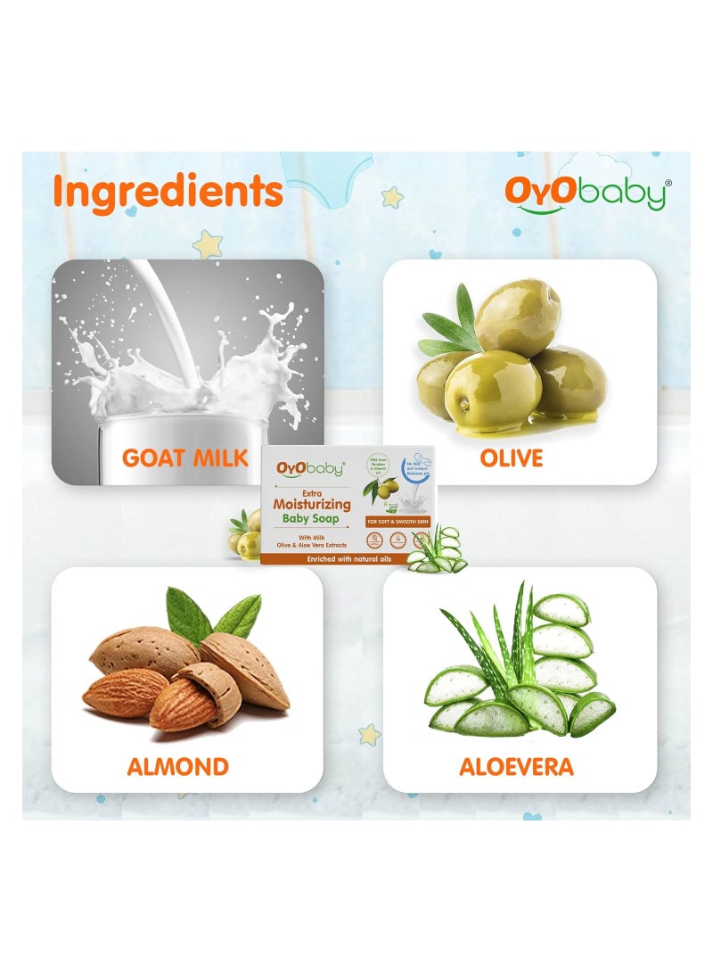 أيو بيبي قالب صابون استحمام للأطفال حديثي الولادة من أويو بيبي مرطب للغاية مع الحليب والزيتون والصبار  لوح أطفال صديق للبشرة 75 جم - Image 3