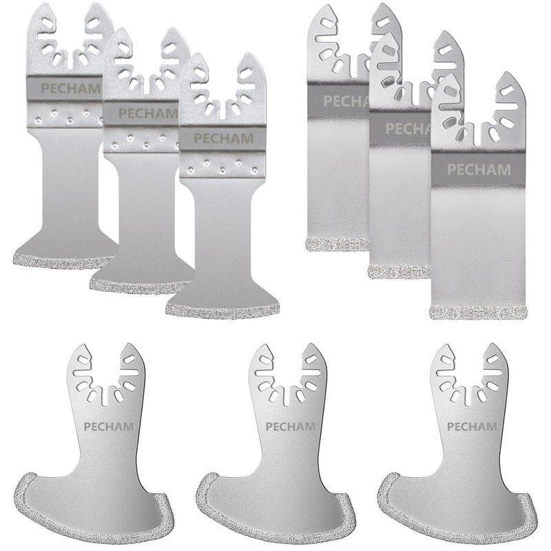 PECHAM 9PCS Diamond Oscillating Tool Blade, Multi Tool Blades Kits for Grout Removal and Soft Tile Cut, Fit Porter Cable Black & Decker Rockwell Ridgid Ryobi Milwaukee Chicago Craftsman - Image 1