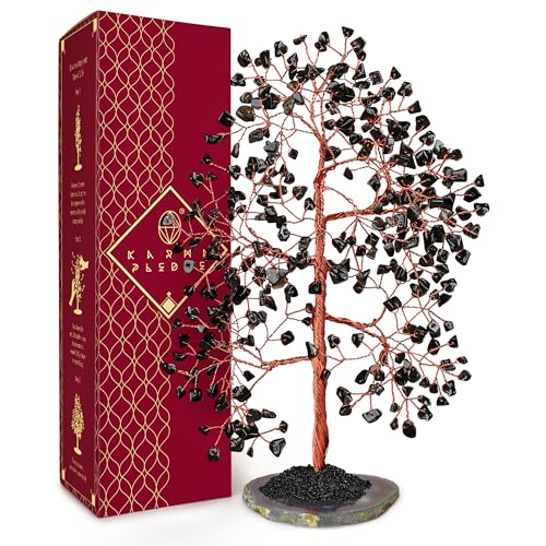 KARMAPLEDGE Crystal Tree of Life Birthday Gifts for Women Men Frineds Handmade Black Obsidian Chakra Healing Tree for Home Room Office Decor Bring Money Positivity Good Luck Gifts for Mom Dad - Image 1