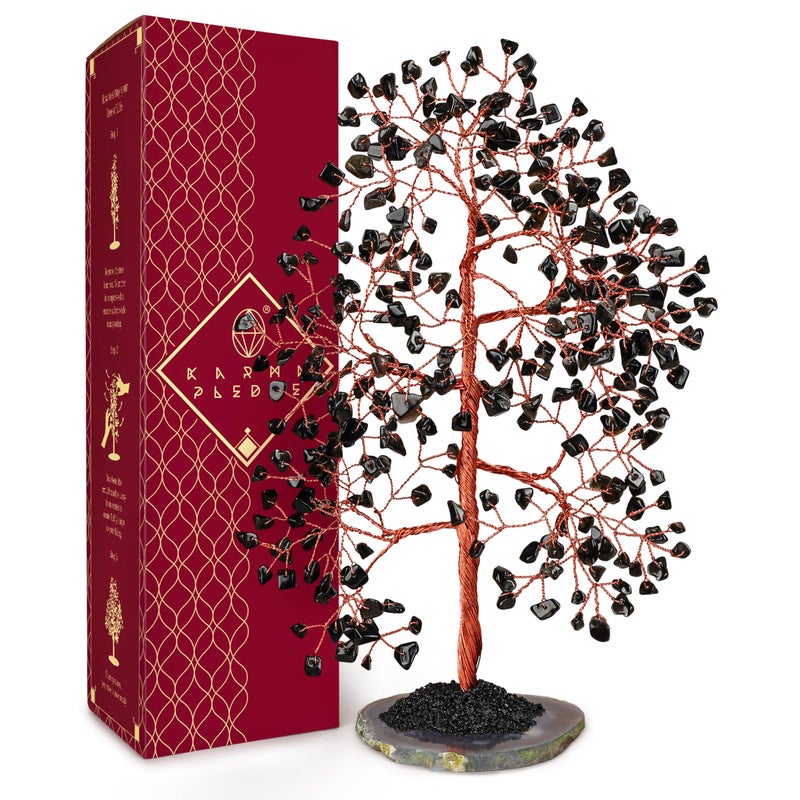 KARMAPLEDGE Crystal Tree of Life Birthday Gifts for Women Men Frineds Handmade Black Obsidian Chakra Healing Tree for Home Room Office Decor Bring Money Positivity Good Luck Gifts for Mom Dad - Image 2