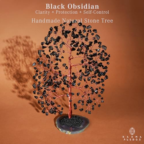KARMAPLEDGE Crystal Tree of Life Birthday Gifts for Women Men Frineds Handmade Black Obsidian Chakra Healing Tree for Home Room Office Decor Bring Money Positivity Good Luck Gifts for Mom Dad - Image 3