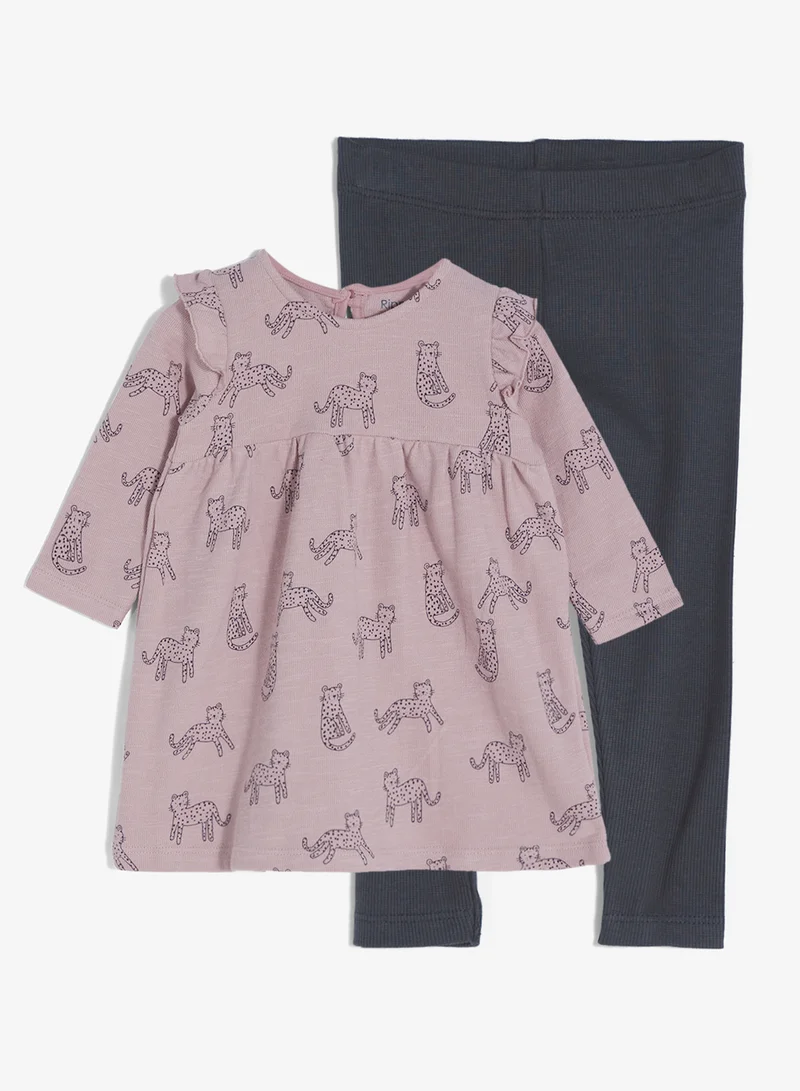 ريبلز مع نمشي طقم بناتي قطعتين بلوزة بأكمام طويلة وسروال