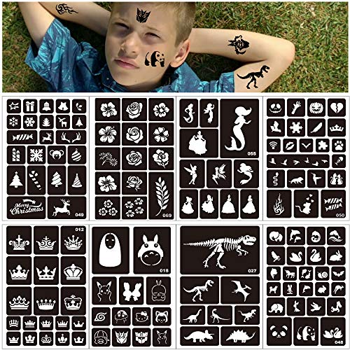 Konsait 262pcs Temporary Tattoos Stencils for Kids, Reusable Face and Body Paint Stencils Kit, Girl Boy Glitter Tattoos Stencils for Kids School Show Birthdays Halloween Christmas Party Favor Supplies - Image 4