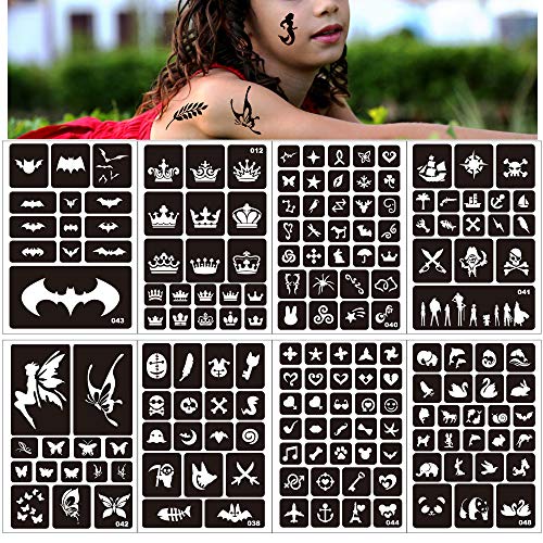 Konsait 262pcs Temporary Tattoos Stencils for Kids, Reusable Face and Body Paint Stencils Kit, Girl Boy Glitter Tattoos Stencils for Kids School Show Birthdays Halloween Christmas Party Favor Supplies - Image 3