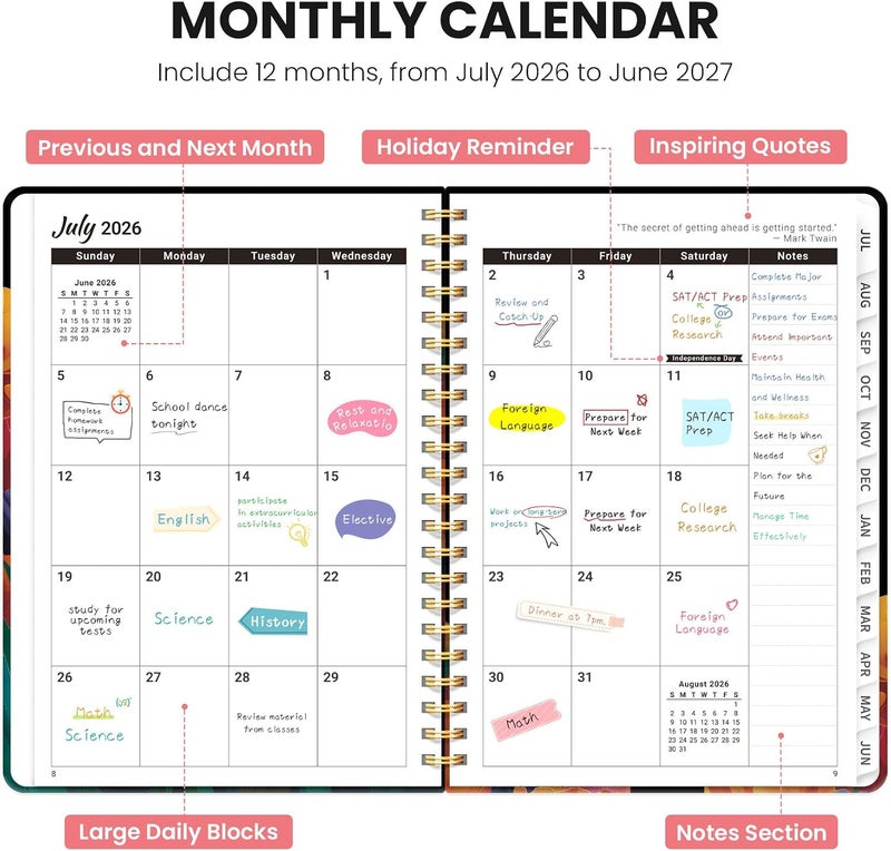 ZOTIA Planner 2026-2027, Monthly and Weekly Calendar Academic Planner July 2026 - June 2027, Hardcover Student Teacher Planning Agenda Book with Tabs, Perfect for Office School Supplies, A5 (6.3" x 8.5 - Image 2